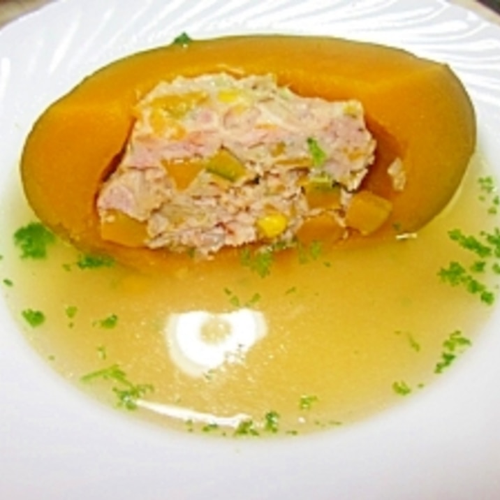 圧力鍋で~丸ごとぼっちゃんかぼちゃの詰め物スープ